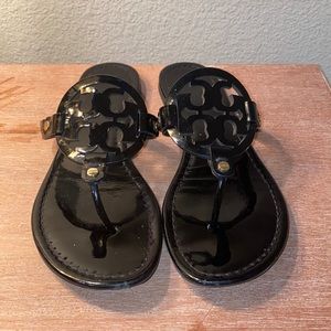 Tory Burch Miller Sandals in Black Patent Leather